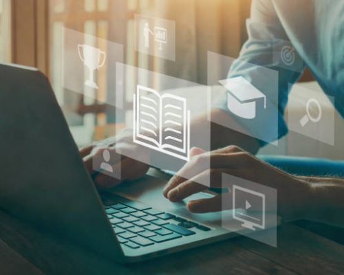 ACADEMY e-learning education concept, learning online with webinar, video tutorial, internet lessons